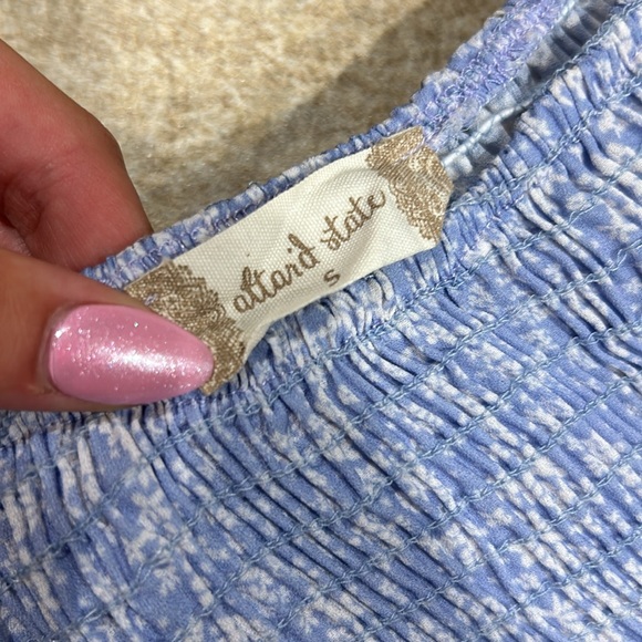 Altar’d State Light Blue and White Floral Dress Flowy Ruffle Poofy Sleeves - Picture 4 of 4